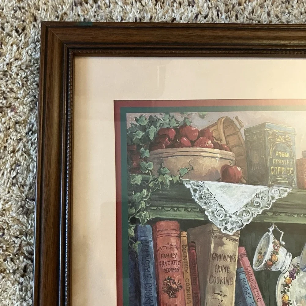 Home Interiors Farmers Market Matted Print Cherry Frame Vintage Cottage Core
